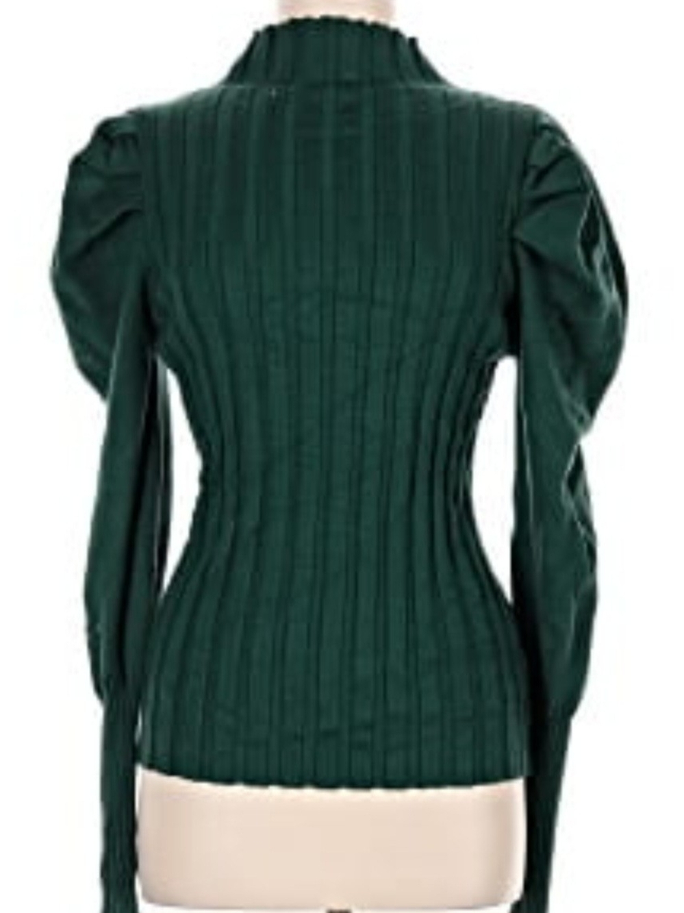 Bluivy Dark Green 💎Ribbed Puff-Sleeve Turtleneck Sweater